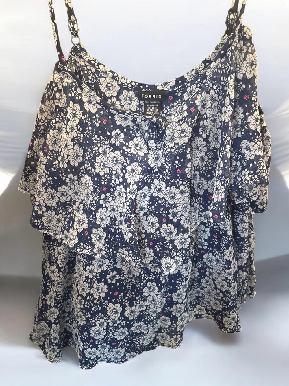 torrid navy floral cold-shoulder cami with pink accents